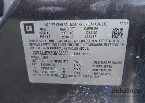 2013 GMC Terrain Slt-1 из США, поврежденный, VIN 2GKALUEK6D6155635